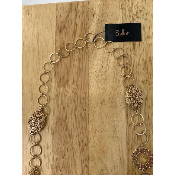 Ballet Gold Tone Hammered Metal Long Chain Link Necklace Fashion Jewelry NEW - Picture 7 of 12